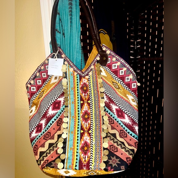 Bohemian Dreams Artisan Patchwork Leather Bucket Tote Bag - Picture 6 of 14